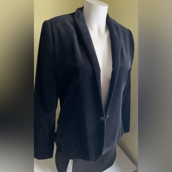 Black thick cotton velvet blazer single button tuxedo shawl collar high neck 12 - Picture 12 of 16